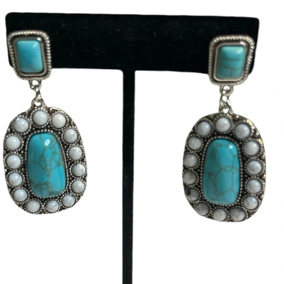 Jewelry - NWT 3 for $20 Silver Turquoise & White Stone Pierced Dangle Earrings “you pick 3